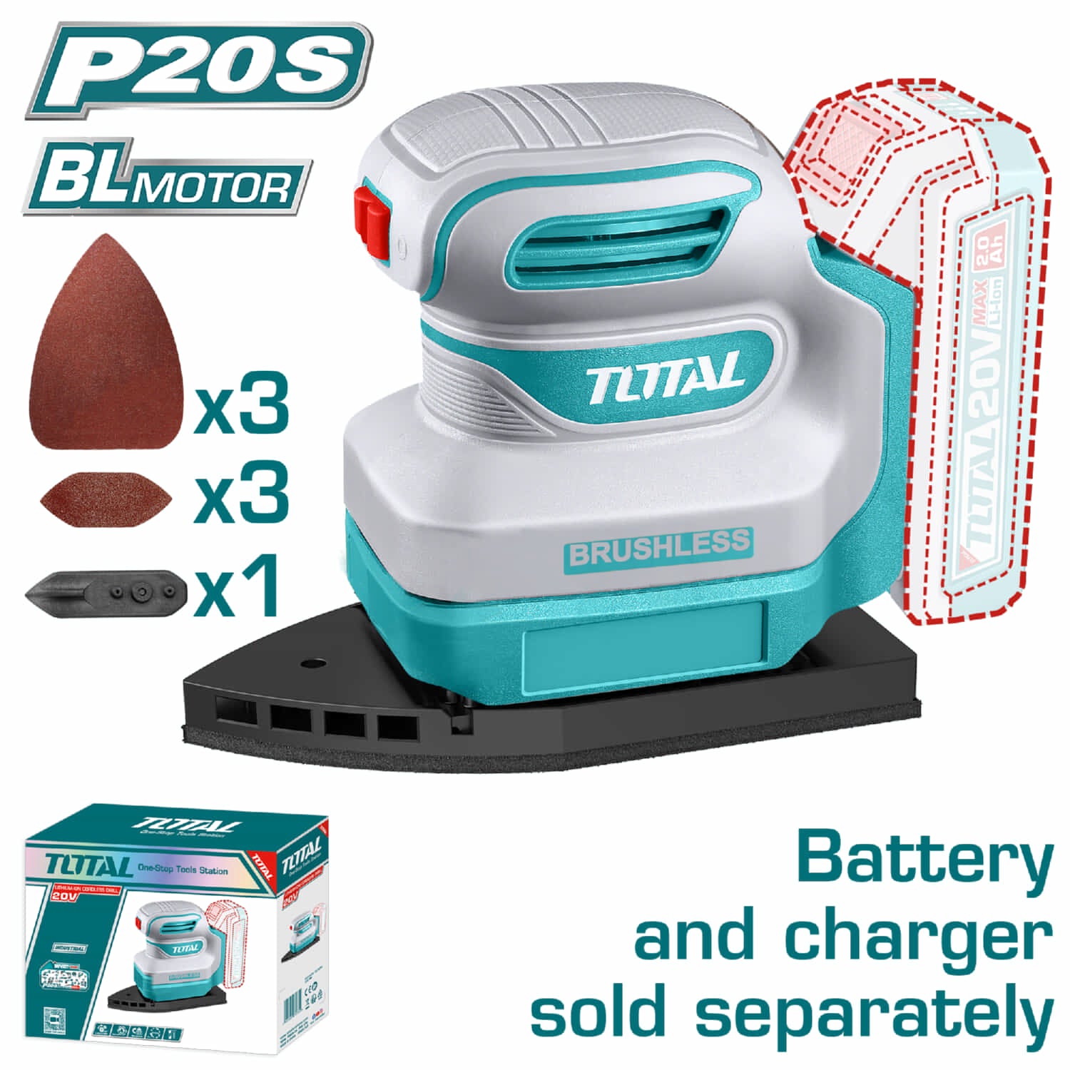 Lijadora Delta Triangular Orbital De Mano Inalámbrica 20V de Palma. Incluye 3 Hojas. Batería Y Cargador Por Separado.