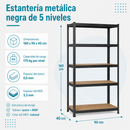 Estantería Metálica de 5 Repisas Ajustables (180x90x40cm). Estante Organizador de Acero con Capacidad de 175Kg por Nivel.