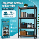 Estantería Metálica de 5 Repisas Ajustables (180x90x40cm). Estante Organizador de Acero con Capacidad de 175Kg por Nivel.