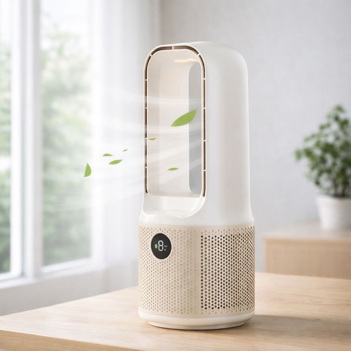 Abanico De Escritorio De 9 Velocidades Con Temporizador. Ventilador Sin Aspas Y Luz Led. Color Blanco.