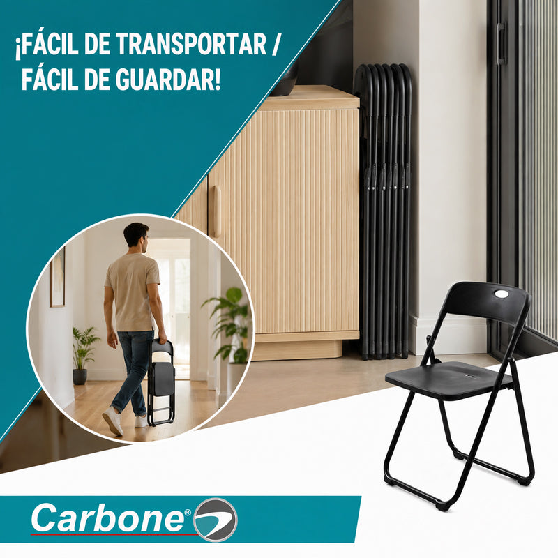 Silla Plegable  de Plástico y Hierro Portátil Impermeable. Ideal para Hogar, Negocios y Eventos. Capacidad 100 kg (48x42x73.5 cm) Color Negro
