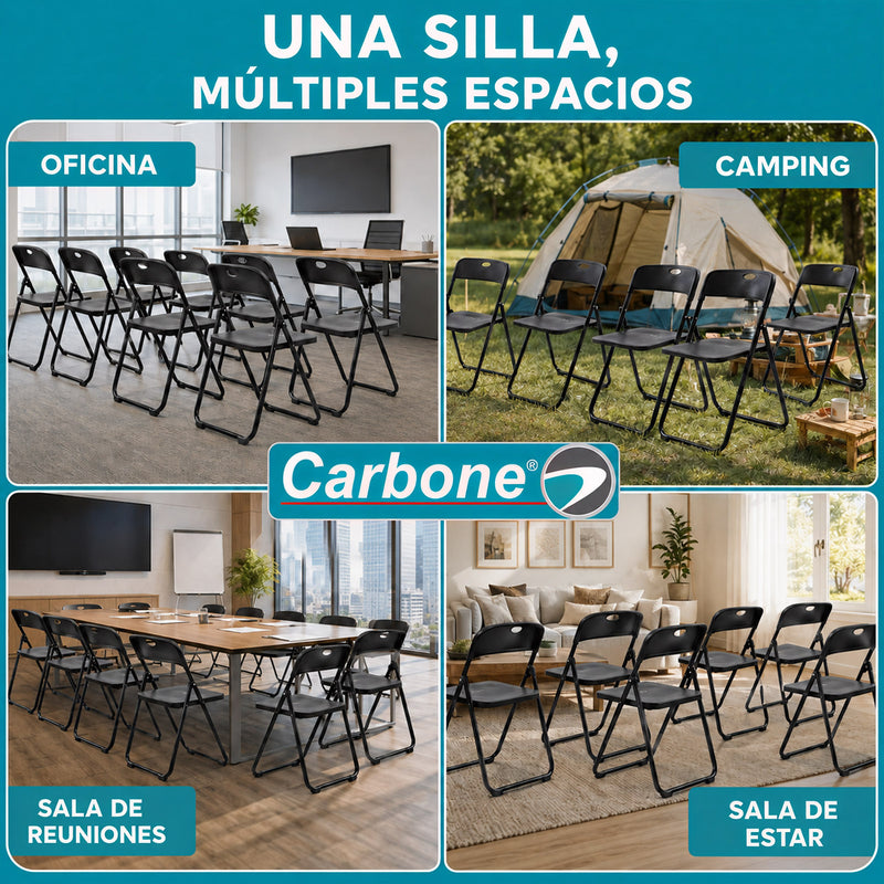 Silla Plegable  de Plástico y Hierro Portátil Impermeable. Ideal para Hogar, Negocios y Eventos. Capacidad 100 kg (48x42x73.5 cm) Color Negro