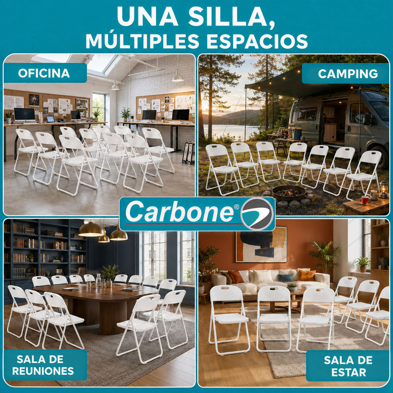 Silla Plegable  de Plástico y Hierro Portátil Impermeable. Ideal para Hogar, Negocios y Eventos. Capacidad 100 kg (48x42x73.5 cm) Color Blanco