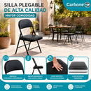Silla Plegable Carbone Negra Acolchada de Acero con Cuero Sintético Portátil para Hogar, Oficina, Eventos y Negocios (46x 46x79 cm)