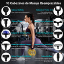 Pistola de Masaje Muscular Recargable USBC 1500 mAh y 7.4V con terapia Calor y Frío. Masajeador Eléctrico Corporal Ajustable de 9 Velocidades y 10 Cabezales (43x11cm)