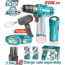 Combo del Mes Total y Decakila Taladro inalámbrico de iones de litio 20Nm Batidora de mano inalámbrica 25W Linterna 1W Lámpara frontal 100 Lúmenes. (Pocas Unidades.)