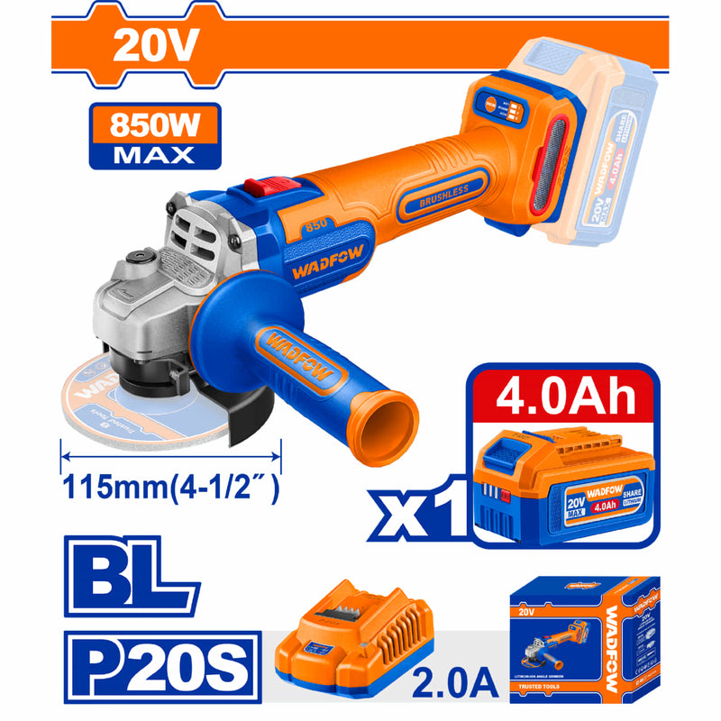 Amoladora Angular Inalámbrica 20V 850W Diámetro 4-1/2" Incluye Batería y Cargador. Esmeril Flexible.