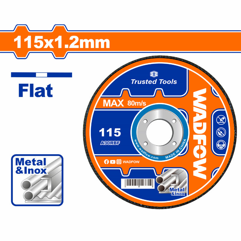 Disco Corte de Metal y Acero Inoxidable 115 mm (4-1/2") x 1,2 mm (3/64") x 22,2 mm (7/8") Centro Plano. RPM 13300 r/min