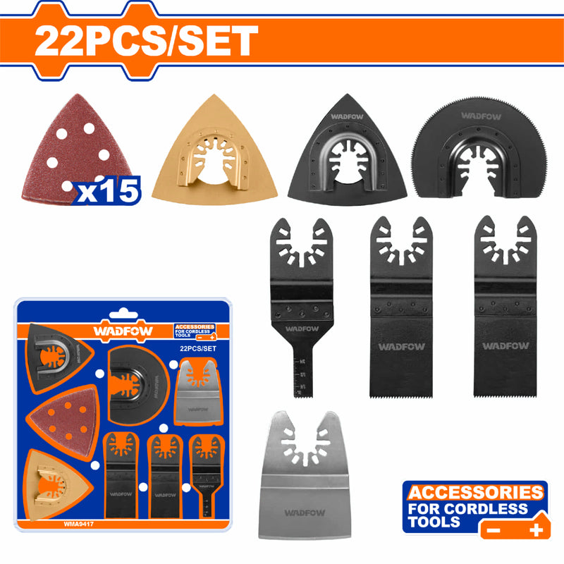 Hoja de Sierra Multifuncionales para Sierra Radial. Cortes en Madera. Set de 22 pzas. Sierra Oscilante
