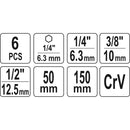 Adaptador Socket Vástago Hexagonal Extensión Juego 6 Pcs 1/4", 3/8" Y 1/2" 50 Y150 Mm Largo