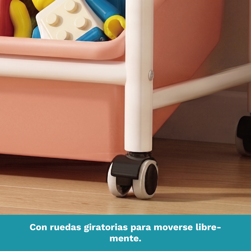 Estantería Organizador de Juguetes 9 Compartimentos con Ruedas y Estructura Metálica y Plástico. Color Macaron (84x30x75cm)