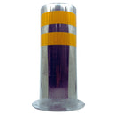 Bolardo de estacionamiento 6.6". Poste de seguridad de acero inoxidable. 168x400 mm. Con franjas amarillas. Espesor 2.5mm.