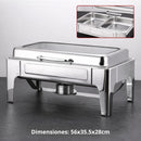 Chafing Dish Rectangular De Acero Inoxidable Con Tapa  De Vidrio hidraulica cierre suave 22x16x11" De 2 Compartimientos Calentamiento Por Alcohol Para Hoteles, Restaurantes, Buffets, Catering.