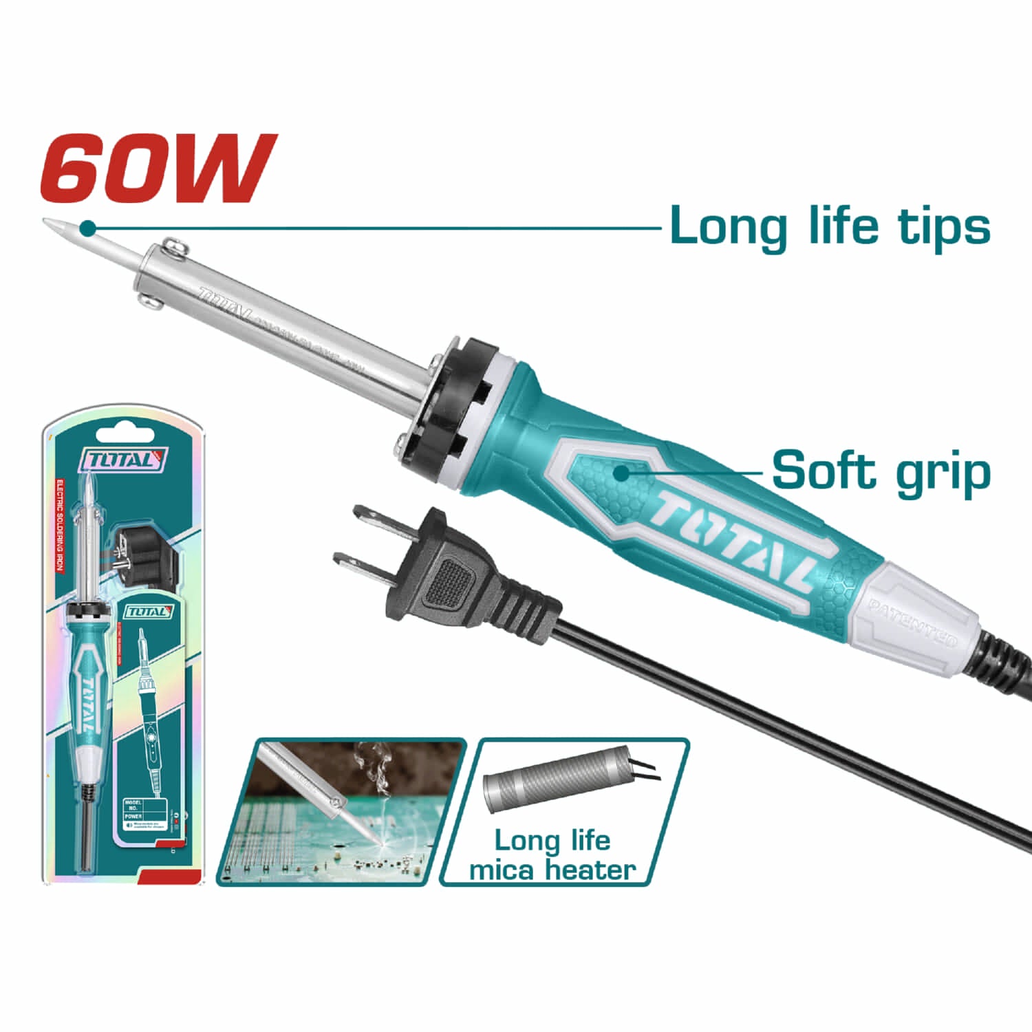 Soldador Cautín de estaño eléctrico. 60 W. Precalentado de 3 a 5 min. Voltaje: 110-120 / 60 Hz.