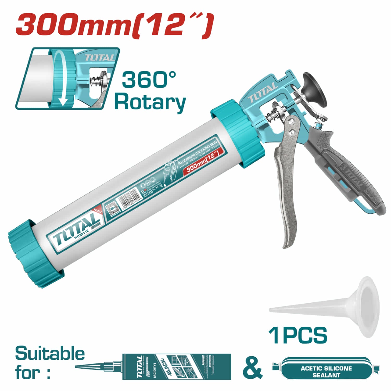 Pistola calafateadora de silicon de 12" PARA SALCHICHA Y TUBO 2 EN 1 aluminio 305x54mm. Alta calidad
