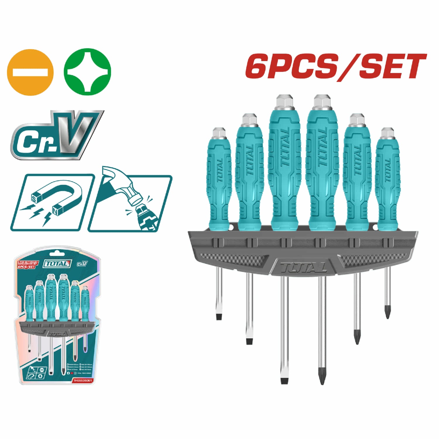Juego de destornilladores de 6 piezas. Plano y Estrella. 40 Cr.