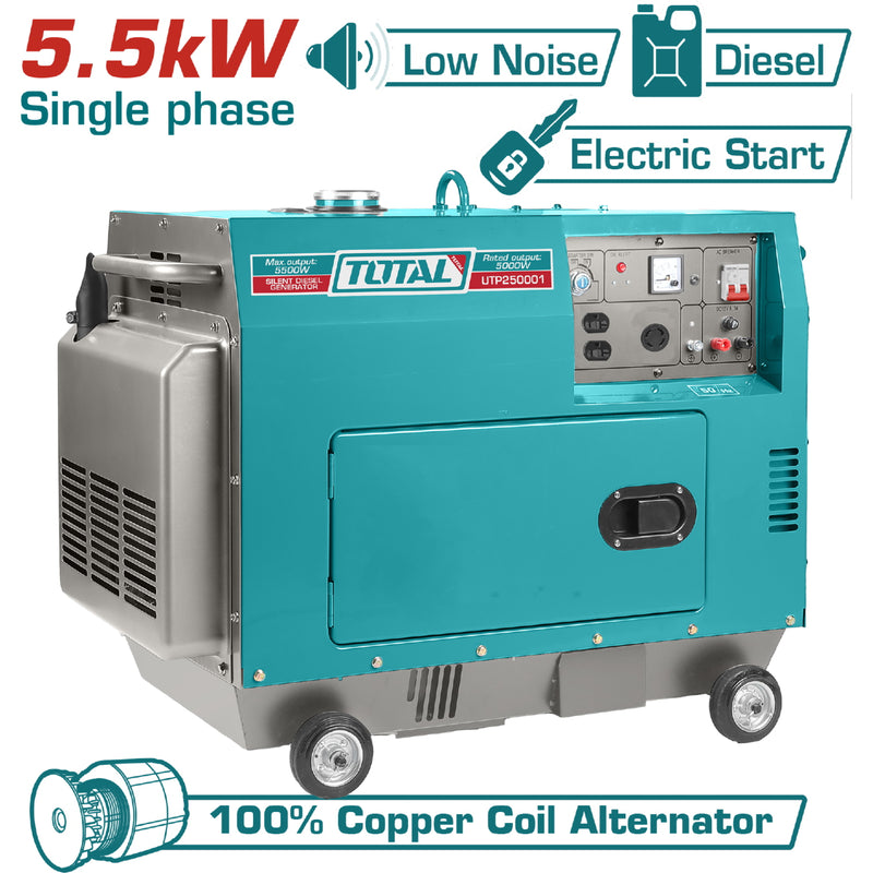 Generador diesel silencioso 75 DB 120/240 60 htz monofasico 5.5 kw 9.0 HP encendido electrico