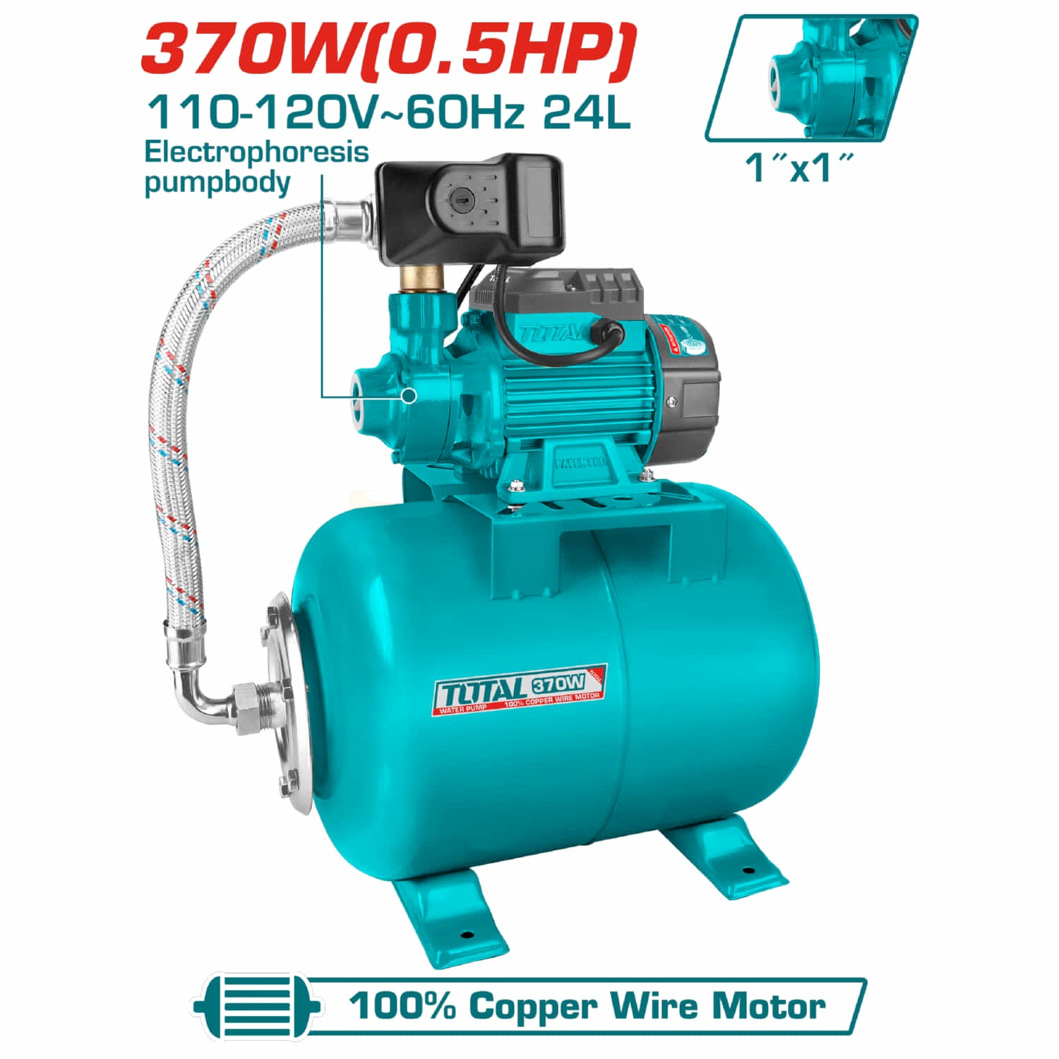 Bomba presión constante automática 0.5 HP con tanque de presion de 24L 110/60htz