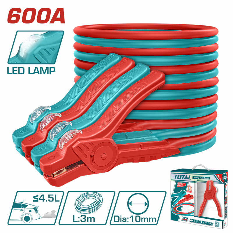 Cable emergencia para baterías con Lampara LED. Corriente 600 Amp. 3 mts