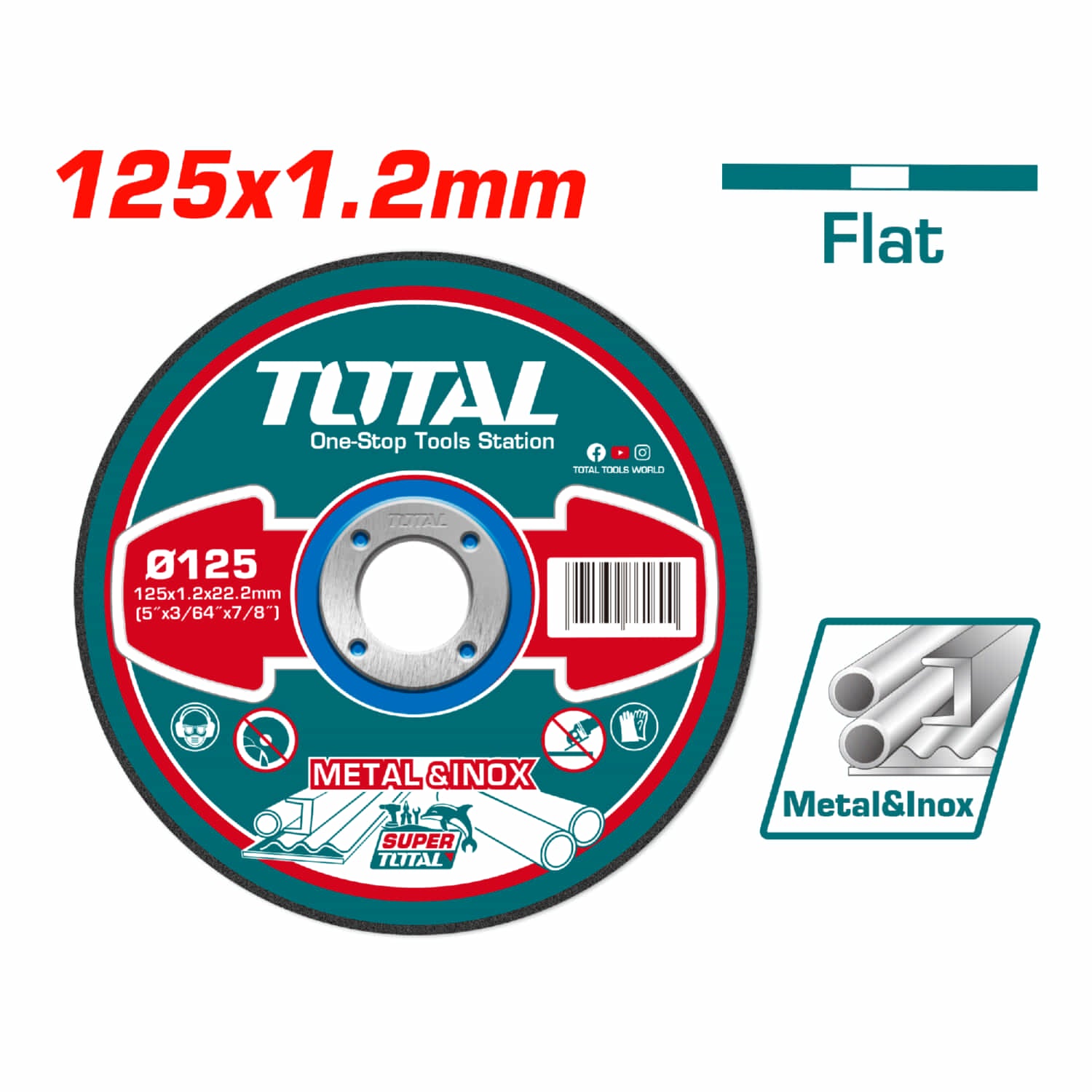 Disco de Corte para metal Abrasivo. Medida:  125 mm (5") X 1.2 mm (3/64") X 22.2 mm (7/8").