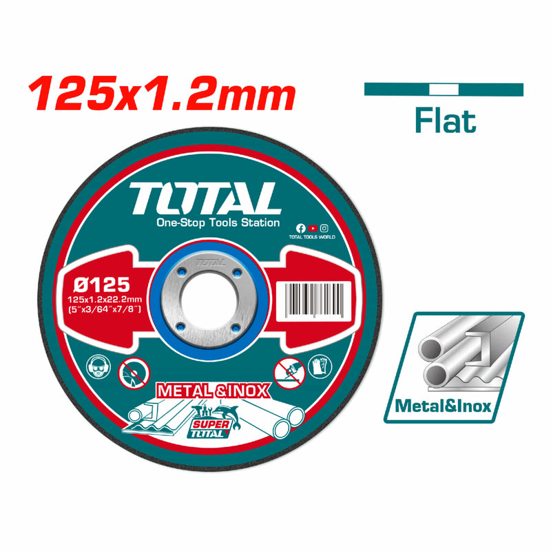 Disco de Corte para metal Abrasivo. Medida:  125 mm (5") X 1.2 mm (3/64") X 22.2 mm (7/8").