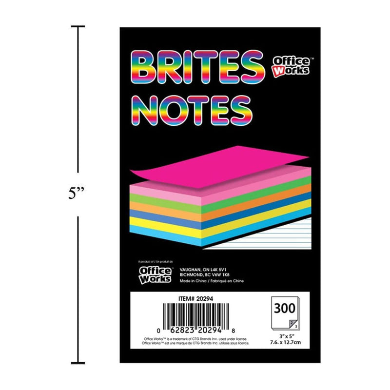 300 Hojas De 3X5 " Ruled Brites Notes, 5 Colores, A Granel (HZ)