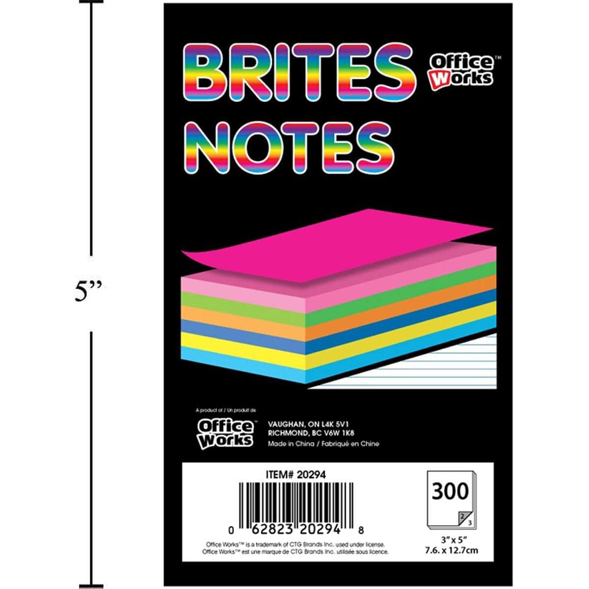 300 Hojas De 3X5 " Ruled Brites Notes, 5 Colores, A Granel (HZ)