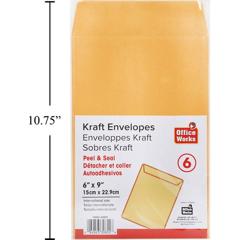 Sobres Kraft Manila De 6 Piezas De 6 "X 9" Pelar Y Sellar