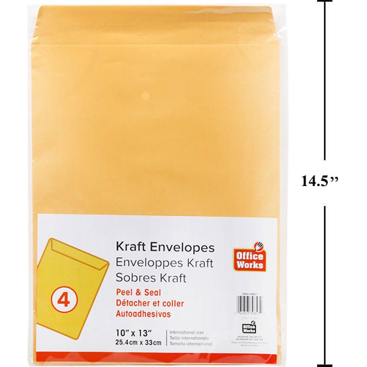 Sobres Kraft Manila De 4 Piezas, 10 X 13 "Pelar Y Sellar