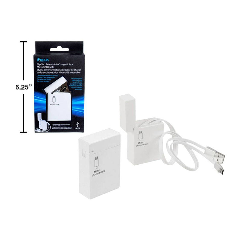 Ifocus, Cable De Sincronización Y Carga Micro USB Abatible, Retráctil, Blanco, Cbx