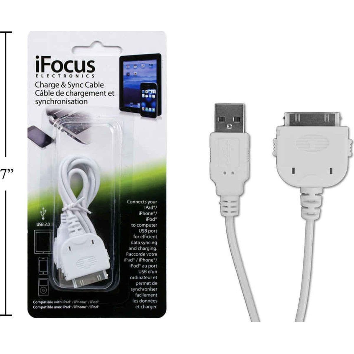 Ifocus, Cable De Carga Y Sincronización De 3 Pies Para Ipad / Iphone / Ipod, Ios 8.4, S / B