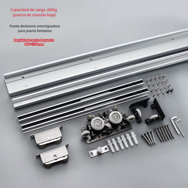 Puertas fantasmas Ghost Doors Riel Oculto con Amortiguación para Puerta Corrediza madera 60 kg. Kit Profesional de Guías para Puerta Corrediza sin Riel en Piso.