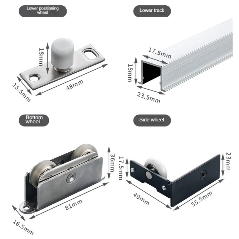Puertas fantasmas Ghost Doors Riel Oculto con Amortiguación para Puerta Corrediza madera 60 kg. Kit Profesional de Guías para Puerta Corrediza sin Riel en Piso.