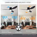 Abanico De Techo Con Lámpara. 3 tonos De Luz. 52" Ventilador Con Control Remoto. Fan 110V Color negro
