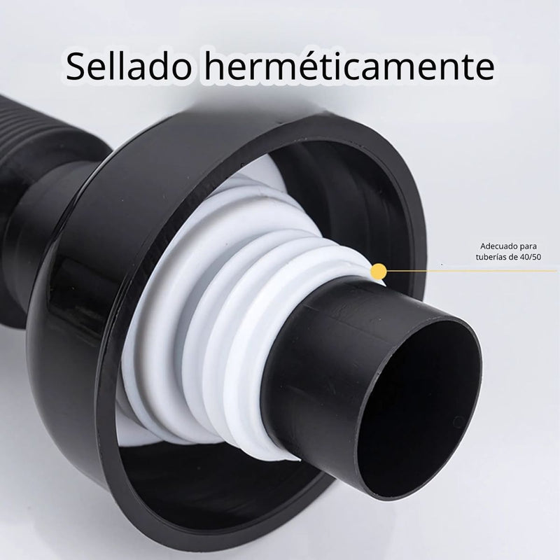 Tubo de desague drenaje flexible en S con válvula antirretorno. Manguera de desagüe para lavamanos, fregadero, lavabos. Previene olores.