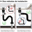 Tubo de desague drenaje flexible en S con válvula antirretorno. Manguera de desagüe para lavamanos, fregadero, lavabos. Previene olores.