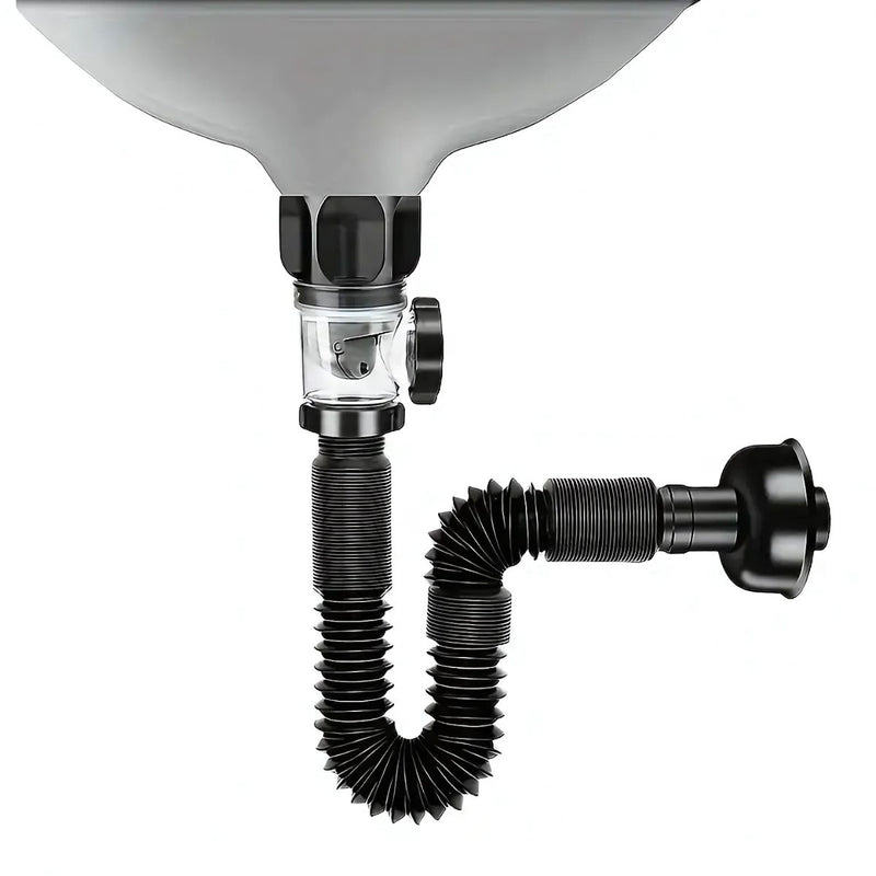 Tubo de desague drenaje flexible en S con válvula antirretorno. Manguera de desagüe para lavamanos, fregadero, lavabos. Previene olores.