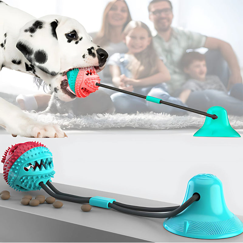 Juguete para Perros con Ventosa, Dispensador de Comida y Limpieza Dental. Pelota para mascotas.