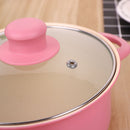 Ollas Antiadherentes de Cerámica (Set de 13 Piezas) Con Tapas de Vidrio y Utensilios de Cocina. Juego de ollas y sartenes. Color rosado.