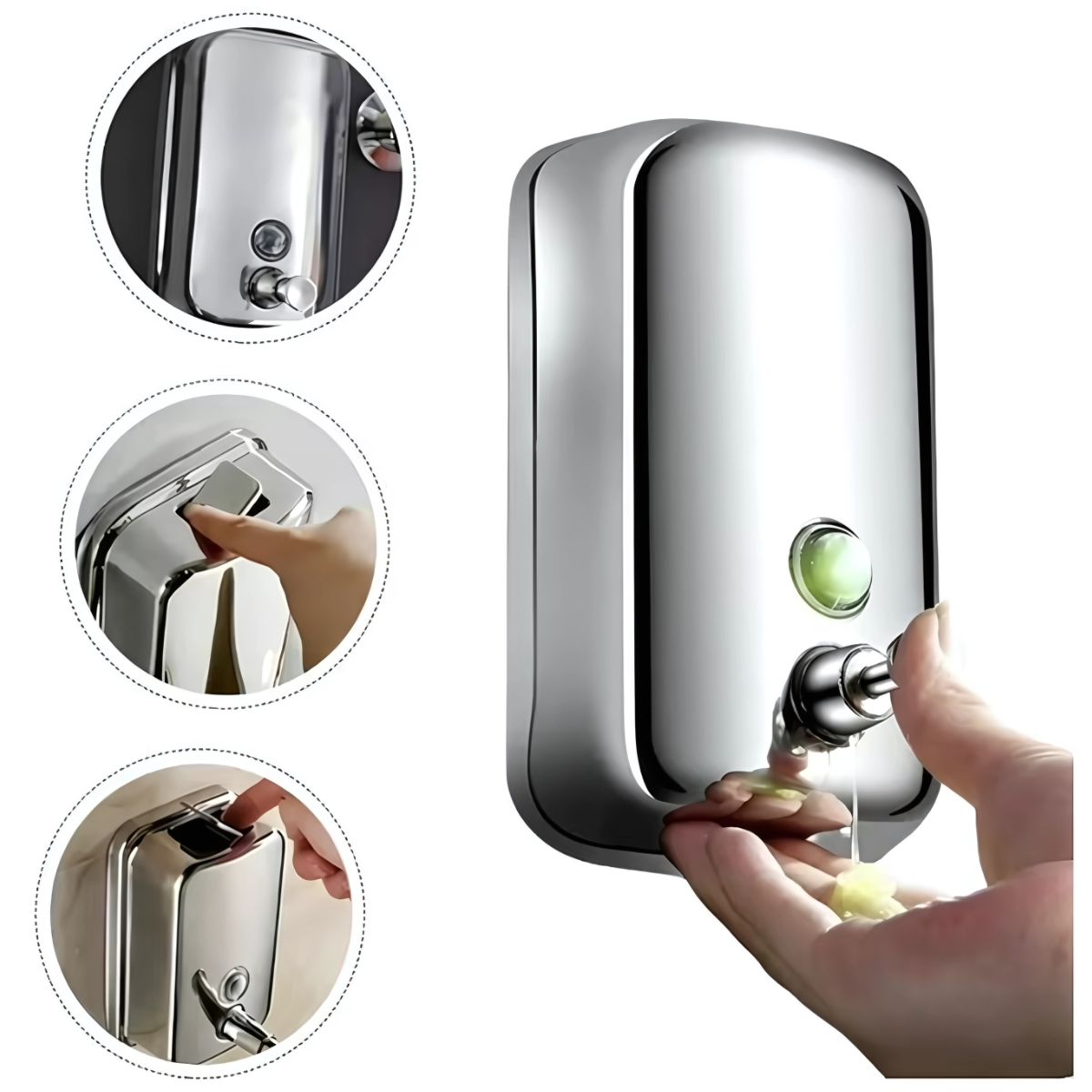 Dispensador De Jabón Líquido pared 1000ml Acero Inoxidable.