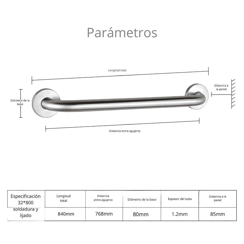 Barra de seguridad Apoyo Inoxidable para Baño 84cm Antideslizante Seguridad para Ducha, WC y Escaleras. Barra de seguridad. Soporte.