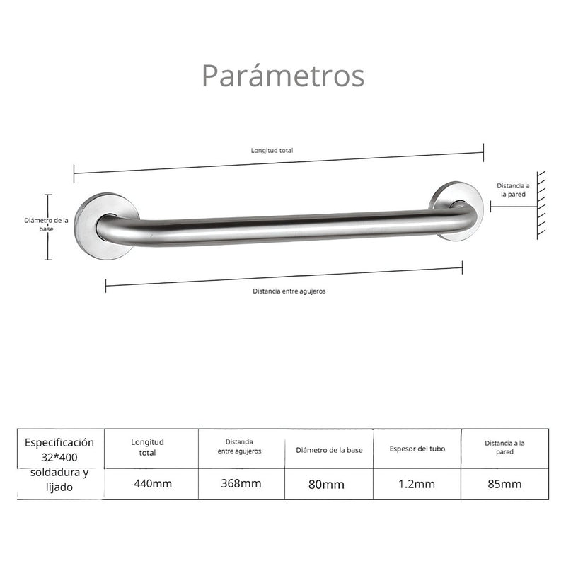 Barra de seguridad apoyo Inoxidable para Baño 44cm Antideslizante Seguridad para Ducha, WC y Escaleras. Barra de seguridad. Soporte.