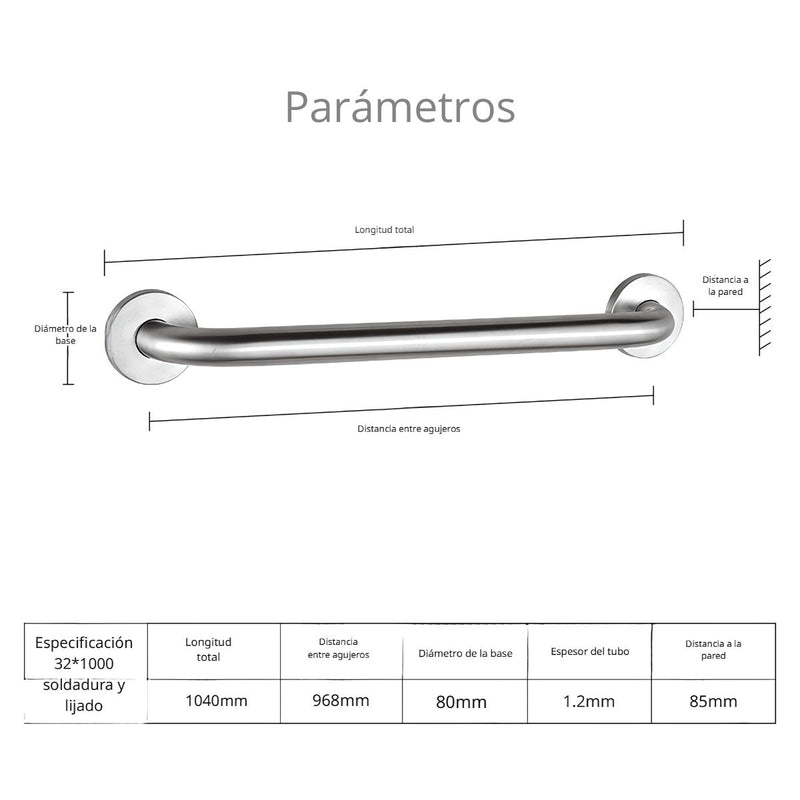 Barra de seguridad apoyo Inoxidable para Baño 104cm Antideslizante Seguridad para Ducha, WC y Escaleras. Barra de seguridad. Soporte.