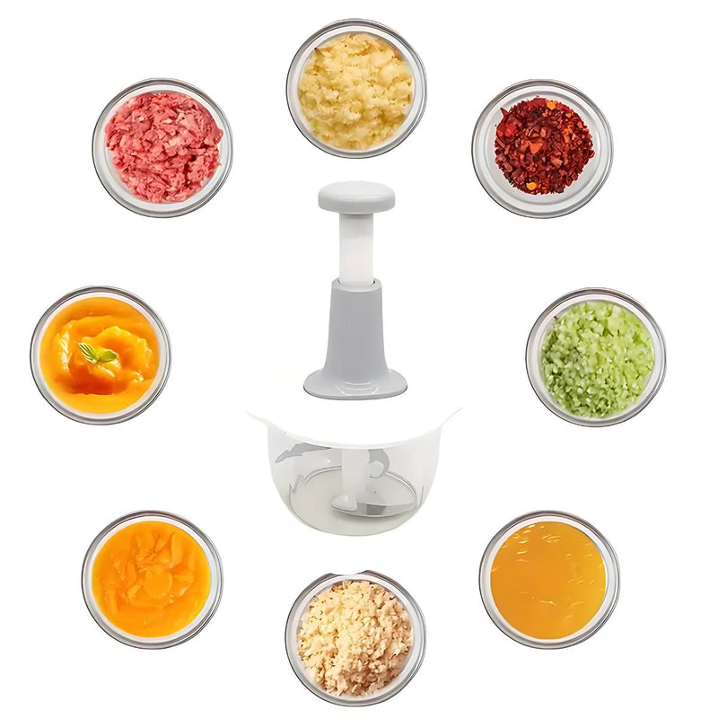 Procesador picador de alimentos manual con Cuchillas de Acero Inoxidable 1.5L Triturador Picador de Verduras, Frutas y Carnes.