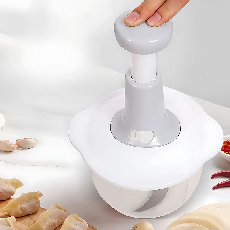 Procesador picador de alimentos manual con Cuchillas de Acero Inoxidable 1.5L Triturador Picador de Verduras, Frutas y Carnes.