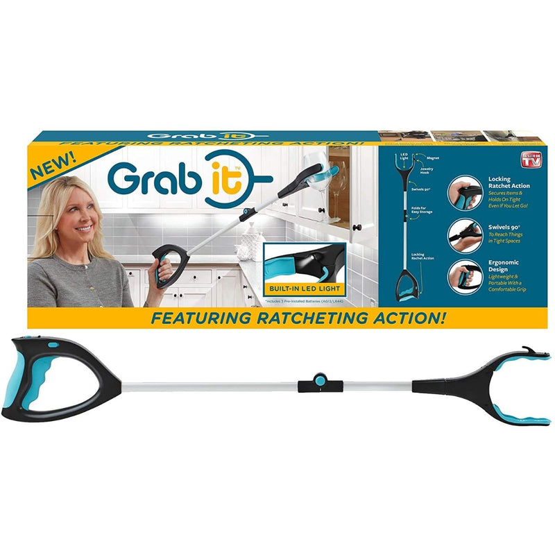 Picker Pinza Extensible para Alcanzar Objetos Difíciles. Agarrador Multiusos con Luz LED y Cabezal Giratorio.