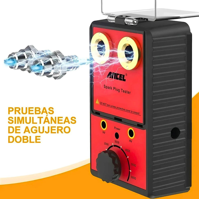 Probador de Bujías Dual. Tester medidor de Encendido 12V con Frecuencia Ajustable 0–6000 rpm y Doble Orificio.