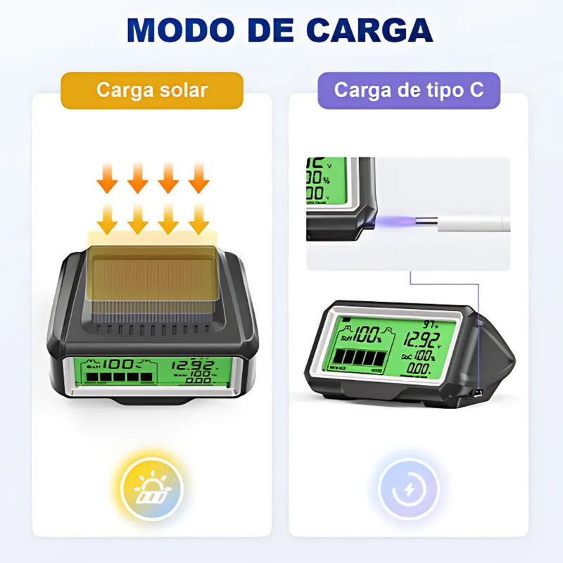 Monitor de Batería 12V con Pantalla LCD, Medición SoH/SoC. Tester de Voltaje y diagnostico Salud de Batería. Diagnóstico Completo.