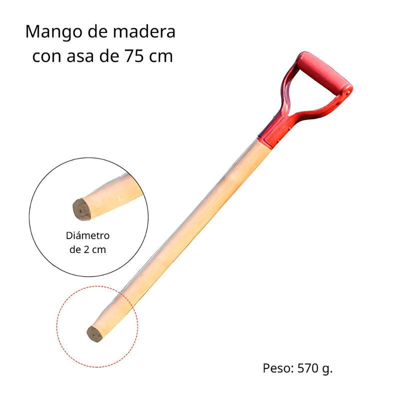 Mango de Madera con Asa. (Longitud 75 cm) Para Palas y Herramientas de jardinería. (Solo palo con asa)