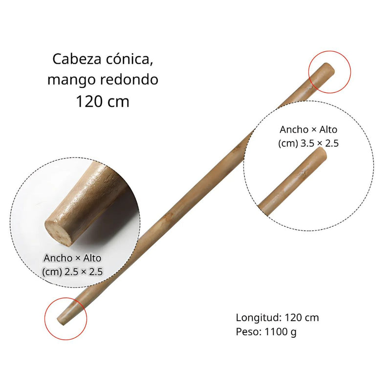 Mango palo de Madera Redondo 120 cm para Herramientas de Jardín y Limpieza, Diámetro 2 cm para escobas, palas o rastrillos